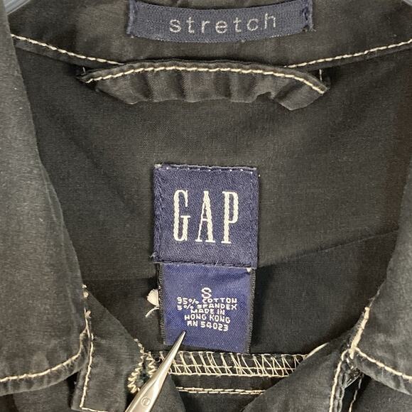 VTG Y2K Gap Cropped Denim Trucker Jacket Womens S Stretch Black White Stitch - Picture 7 of 11